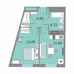 Апарт-отель «Начало», планировка 1-комнатной квартиры, 35.46 м²