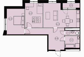 ЖК «31 квартал», планировка 3-комнатной квартиры, 74.74 м²