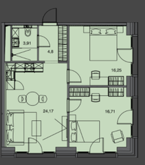 Апарт-отель Лофт-квартал «Docklands», планировка 2-комнатной квартиры, 65.84 м²