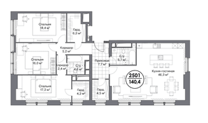 МФК «Match Point», планировка 3-комнатной квартиры, 140.40 м²