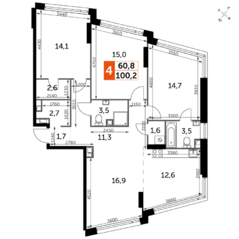 ЖК «Rotterdam», планировка 4-комнатной квартиры, 100.20 м²