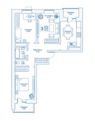 ЖК «Новоград Монино», планировка 3-комнатной квартиры, 79.75 м²