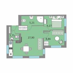Апарт-отель «Начало», планировка 2-комнатной квартиры, 52.99 м²