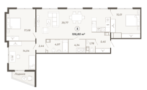 ЖК «Наследие», планировка 3-комнатной квартиры, 106.80 м²
