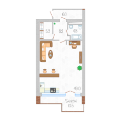 Апарт-отель «Троицкий берег», планировка 2-комнатной квартиры, 86.30 м²