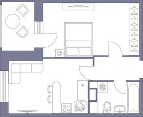 ЖК «Новое Жегалово», планировка квартиры со свободной планировкой, 42.60 м²