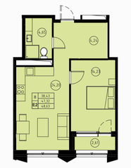 ЖК «31 квартал», планировка 2-комнатной квартиры, 48.62 м²