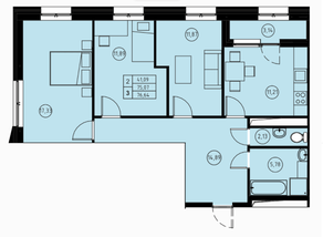 ЖК «31 квартал», планировка 3-комнатной квартиры, 76.64 м²