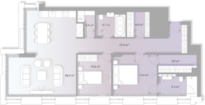 МФК «Lumin», планировка 2-комнатной квартиры, 104.70 м²