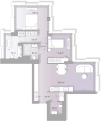 МФК «Lumin», планировка 2-комнатной квартиры, 81.90 м²