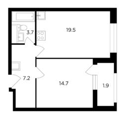 ЖК «Серебряный парк», планировка 1-комнатной квартиры, 47.00 м²