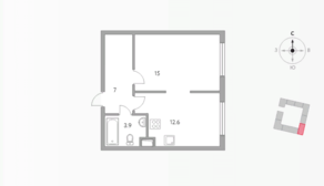 ЖК «Бригантина», планировка 1-комнатной квартиры, 38.50 м²