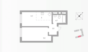 ЖК «Бригантина», планировка 2-комнатной квартиры, 40.00 м²