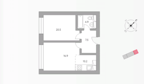 ЖК «Бригантина», планировка 2-комнатной квартиры, 60.00 м²