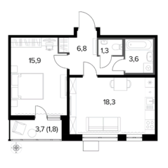 ЖК «1-й Ленинградский», планировка 1-комнатной квартиры, 47.70 м²