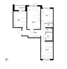 ЖК «1-й Ленинградский», планировка 3-комнатной квартиры, 84.00 м²