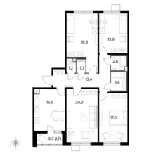 ЖК «1-й Ленинградский», планировка 4-комнатной квартиры, 109.30 м²