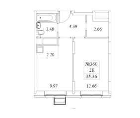 ЖК «Новотомилино», планировка 1-комнатной квартиры, 35.36 м²