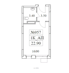 ЖК «Облака-2», планировка 1-комнатной квартиры, 22.90 м²
