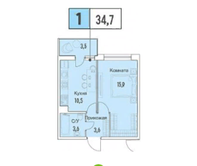 ЖК «Аквилон Park», планировка 1-комнатной квартиры, 34.70 м²