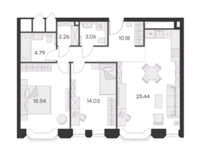Апарт-отель «GloraX Aura Belorusskaya», планировка 2-комнатной квартиры, 75.30 м²