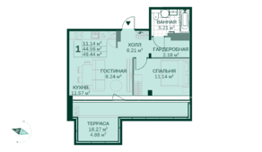 ЖК «Magnifika», планировка 1-комнатной квартиры, 49.44 м²