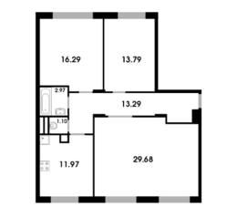 МЖК «Одинцовские кварталы», планировка 3-комнатной квартиры, 88.90 м²