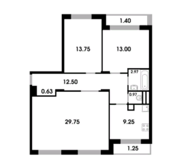 МЖК «Одинцовские кварталы», планировка 3-комнатной квартиры, 88.30 м²