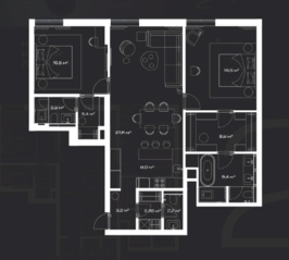 МФК «LUNAR», планировка 2-комнатной квартиры, 105.50 м²