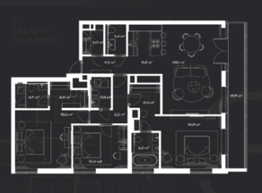 МФК «LUNAR», планировка 3-комнатной квартиры, 142.10 м²