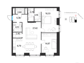 ЖК «Соседи 21/19», планировка 3-комнатной квартиры, 89.83 м²