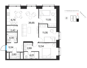 ЖК «Соседи 21/19», планировка 4-комнатной квартиры, 89.32 м²