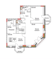 ЖК «Клюквенный», планировка 3-комнатной квартиры, 88.40 м²