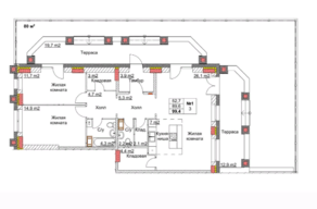 ЖК «Клюквенный», планировка 3-комнатной квартиры, 101.90 м²