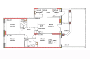 ЖК «Клюквенный», планировка 4-комнатной квартиры, 108.50 м²