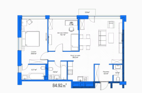 МФК «Живой комплекс LES», планировка 2-комнатной квартиры, 84.92 м²