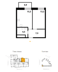 ЖК «Союзный», планировка 1-комнатной квартиры, 41.30 м²