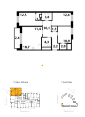 ЖК «Союзный», планировка 4-комнатной квартиры, 85.60 м²