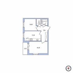 ЖК «IQ Гатчина», планировка 2-комнатной квартиры, 50.94 м²
