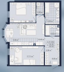 ЖК «Amo», планировка 2-комнатной квартиры, 83.55 м²