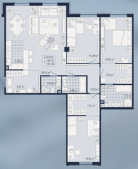 ЖК «Amo», планировка 3-комнатной квартиры, 137.39 м²