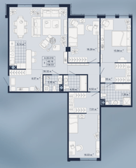 ЖК «Amo», планировка 3-комнатной квартиры, 136.53 м²
