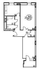 ЖК «Квартал Гальчино», планировка 2-комнатной квартиры, 64.50 м²