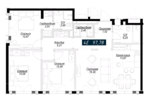 ЖК «Клубный дом Noble», планировка 3-комнатной квартиры, 97.48 м²