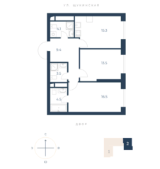 ЖК «Интонация», планировка 2-комнатной квартиры, 66.80 м²