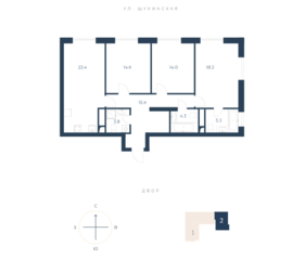 ЖК «Интонация», планировка 3-комнатной квартиры, 99.60 м²