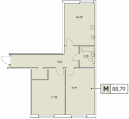 ЖК «Tesoro», планировка 2-комнатной квартиры, 88.79 м²