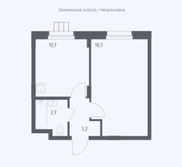 МФК «Люберцы 2023», планировка 1-комнатной квартиры, 36.30 м²