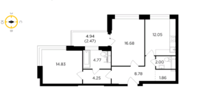ЖК «RiverSky», планировка 2-комнатной квартиры, 67.69 м²
