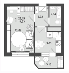 ЖК «Майданово Парк», планировка 1-комнатной квартиры, 28.15 м²